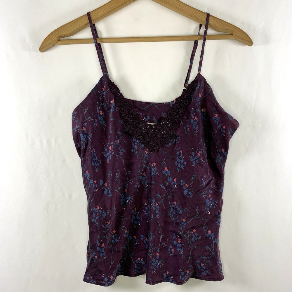 VTG 90s Womens 100% Silk Ditsy Floral Cami Top Sz 6 Fairy Grunge Indie Crochet